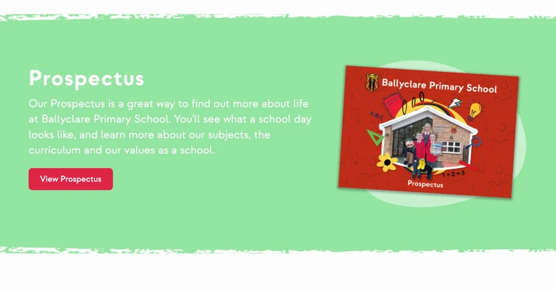 Primary school CTA section on light green background showing the prospectus for the primary school
