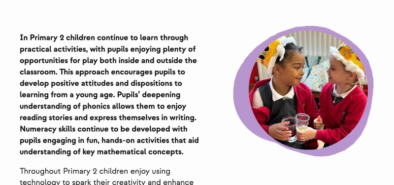 Image of children at play, description of P2 class.